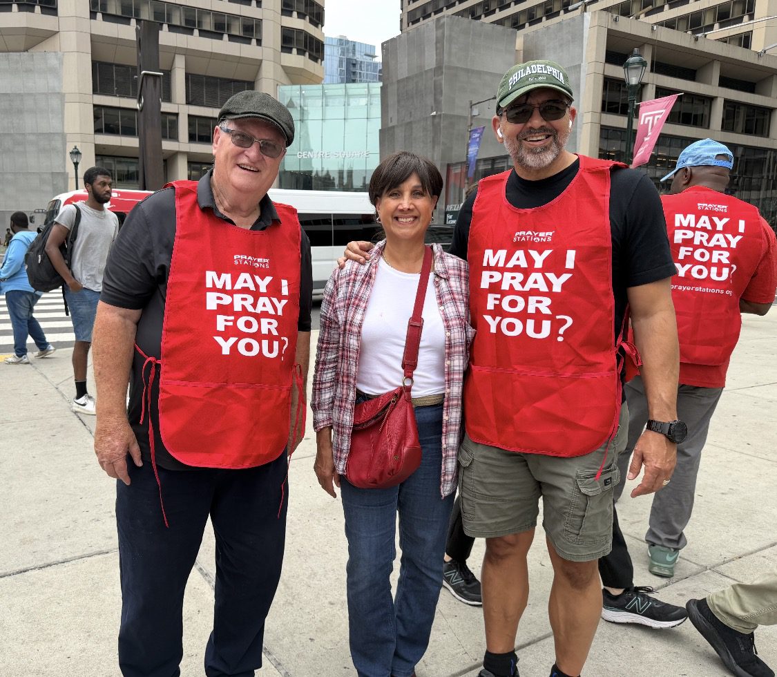 Prayer Station volunteers in red vests in Center City